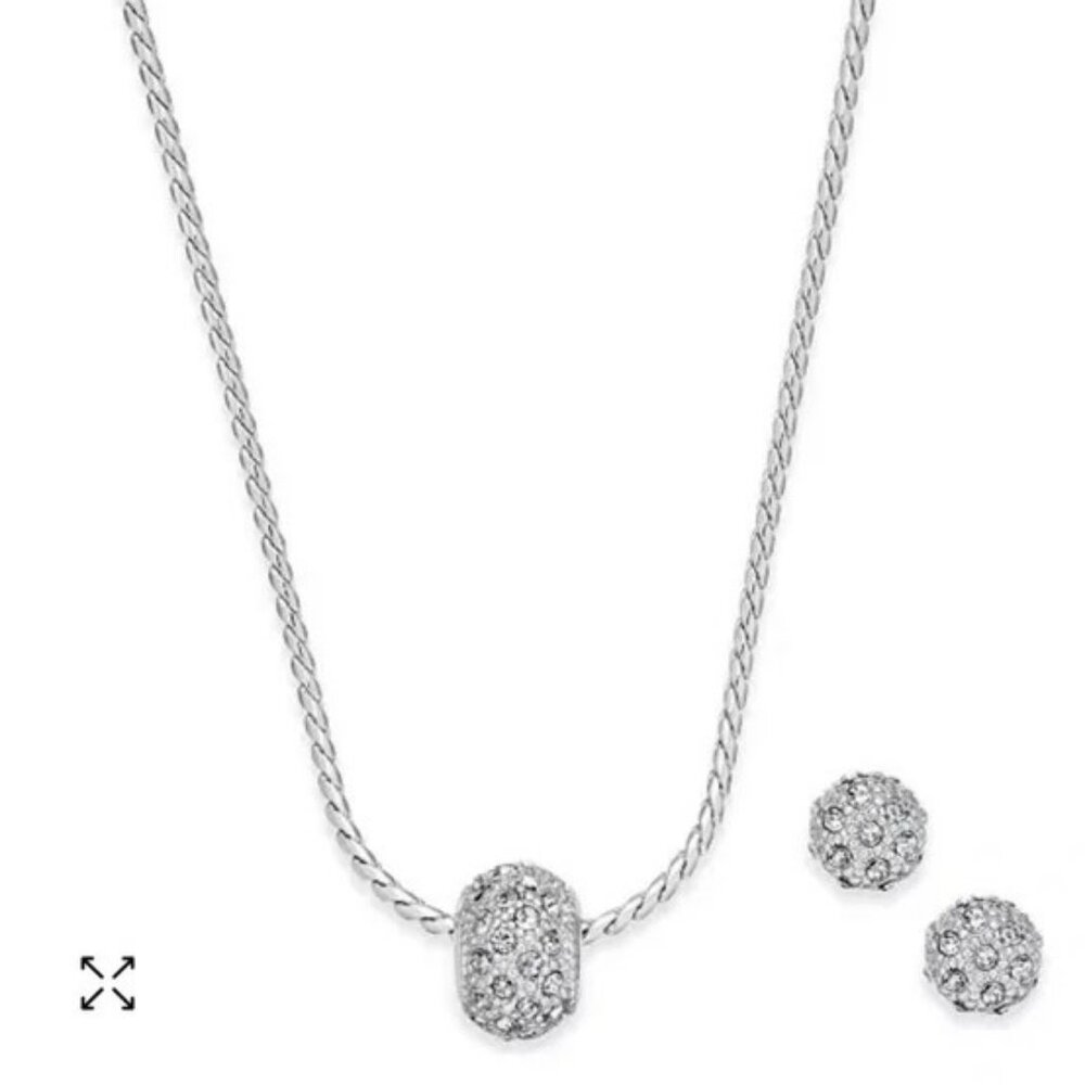 Charter Club Silver-Tone Pavé Ball Pendant Necklace and Stud Earrings Set, NIB